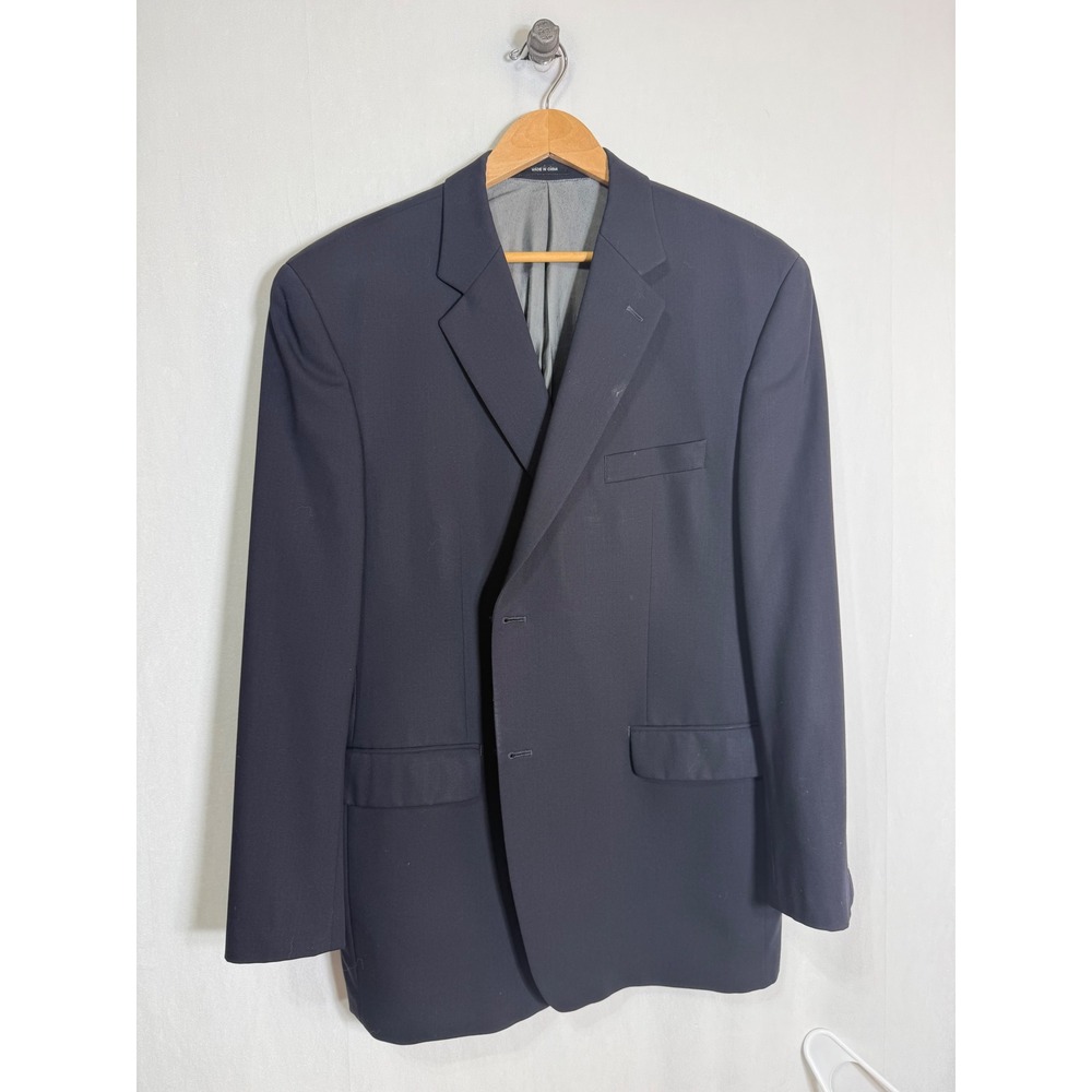 Calvin‎ Klein Mens Navy Blue 100% Wool 2-Button Suit Jacket Blazer Size 46R